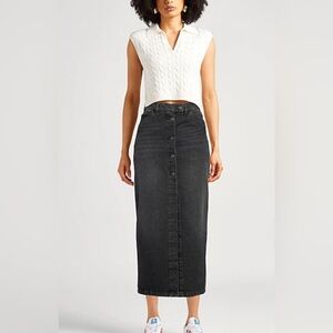 COURREGES PARIS Faded Black / Dark Grey Button Front Denim Midi Skirt FR 36/US 4